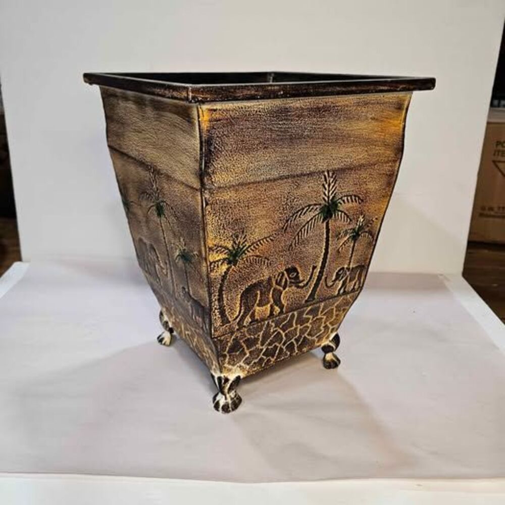 Vintage Style Elephant and Palm Tree Footed Planter